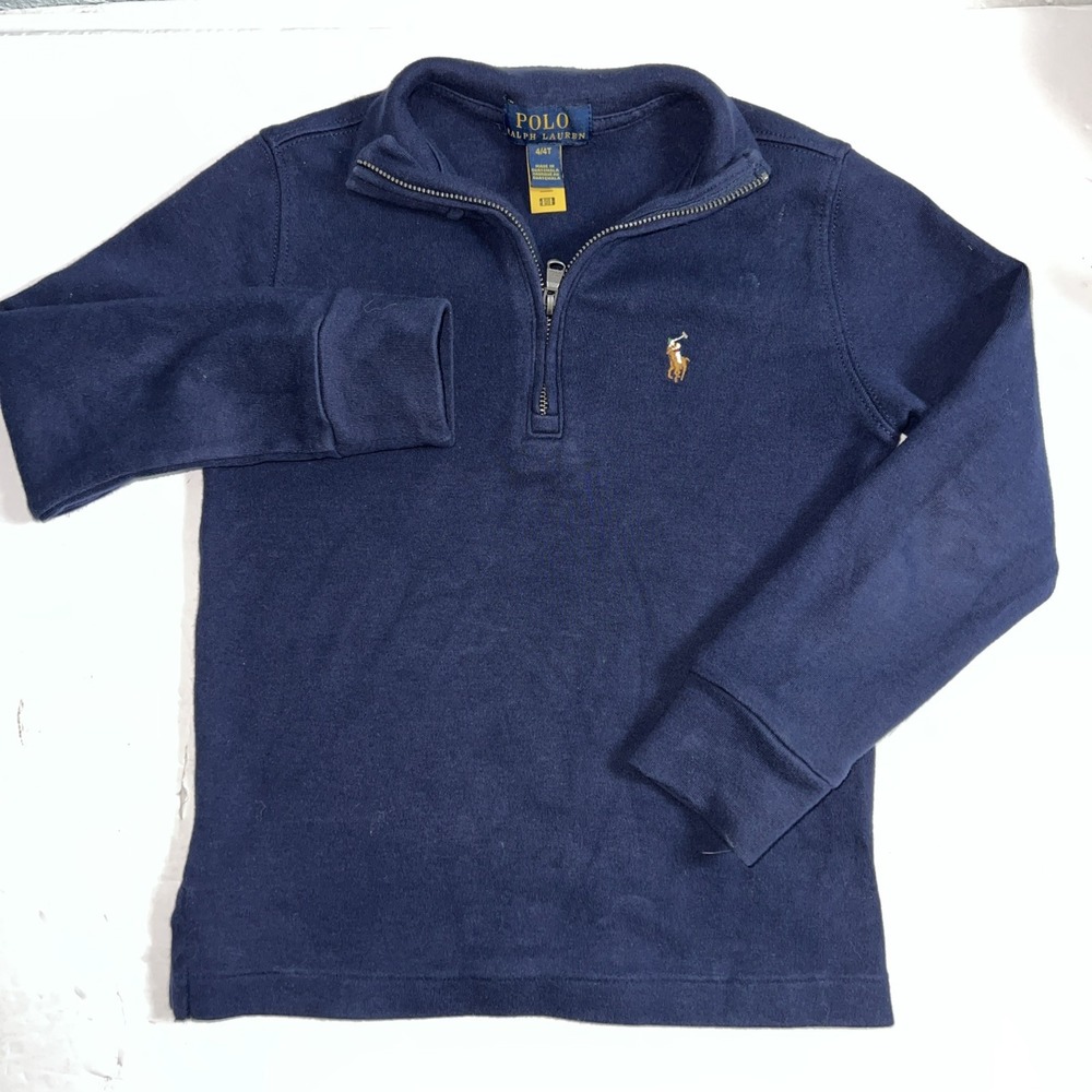 Polo Ralph Lauren Boys Navy Cotton 1/4 Zip Neck Logo Flesh Pony Sweater 4/4T